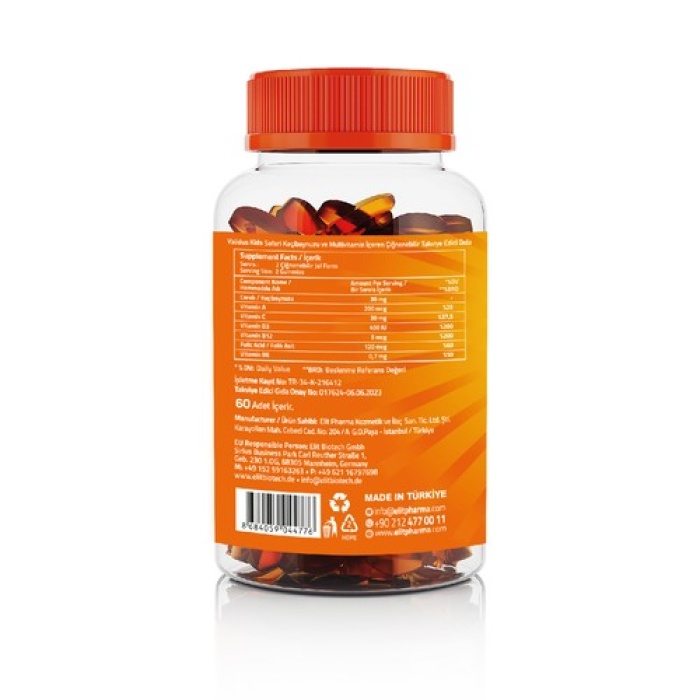 Valısus Kıds Safarı Carob + Vıtamın A-C-D3 60 Gummıes (Bovıne Gelatın)