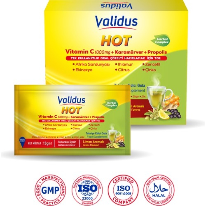 Validus Hot Herbal Complex Vitamin C 1000 Mg Karamürver 50 Mg Propolis 10 Mg - 13 Gr 12 Sachet