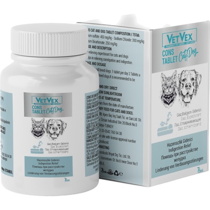 Vetvex Kedi Köpek Kabızlık Giderici Destek Tableti Consty 75 Tablet