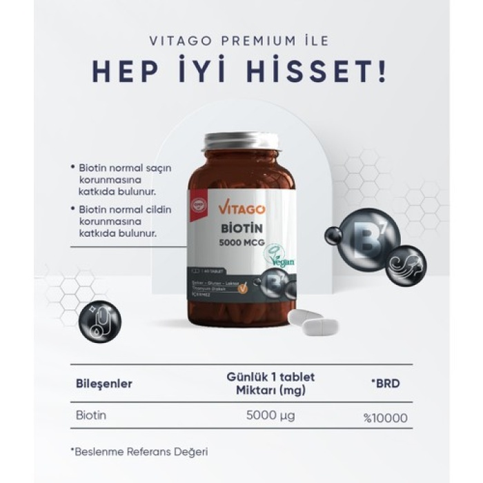 Vıtago Bıotın 60 Tablet Takvıye Edıcı Gıda
