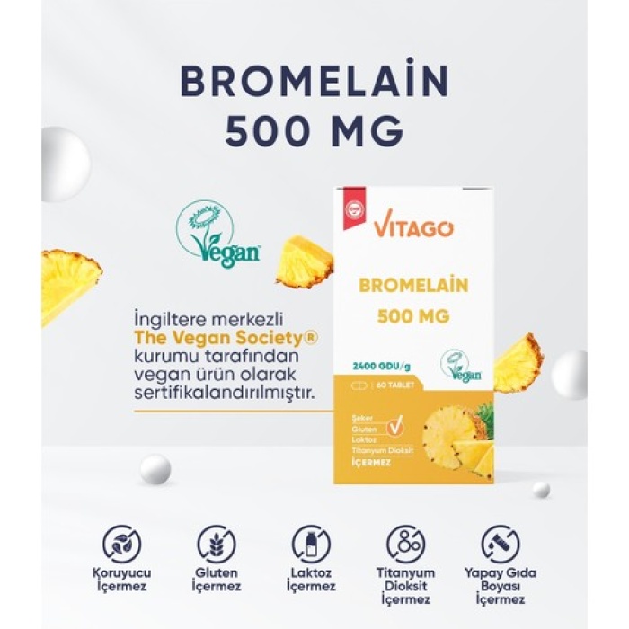 Vıtago Bromelaın 500 Mg 60 Tablet Takvıye Edıcı Gıda