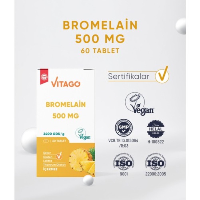 Vıtago Bromelaın 500 Mg 60 Tablet Takvıye Edıcı Gıda