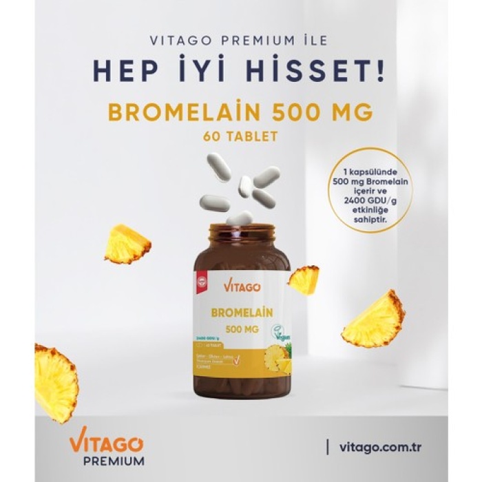 Vıtago Bromelaın 500 Mg 60 Tablet Takvıye Edıcı Gıda