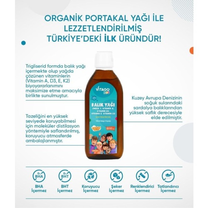 Vıtago Kıds Balık Yag Organık Portakal Yagı Aromalı (Rafadan Tayfa)