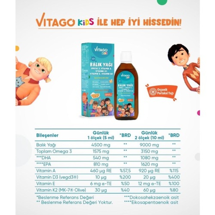 Vıtago Kıds Balık Yag Organık Portakal Yagı Aromalı (Rafadan Tayfa)