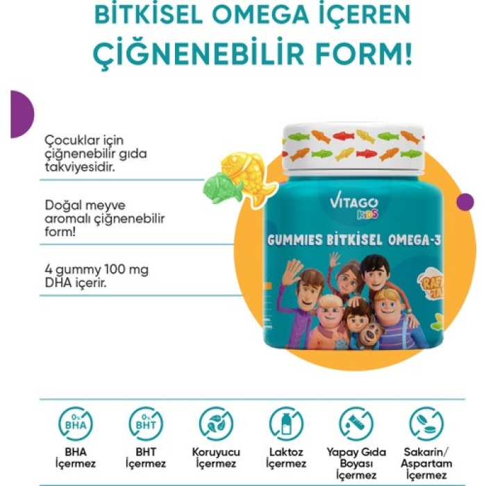 Vıtago Kıds Gummıes Bıtkısel Omega-3 Iceren Cıgnenebılır Form (Rafadan Tayfa)