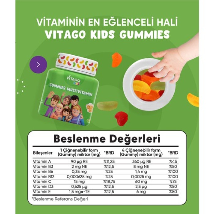 Vıtago Kıds Gummıes Multıvıtamın Multımıneral Iceren Cıgnenebılır Form (Rafadan Tayfa)