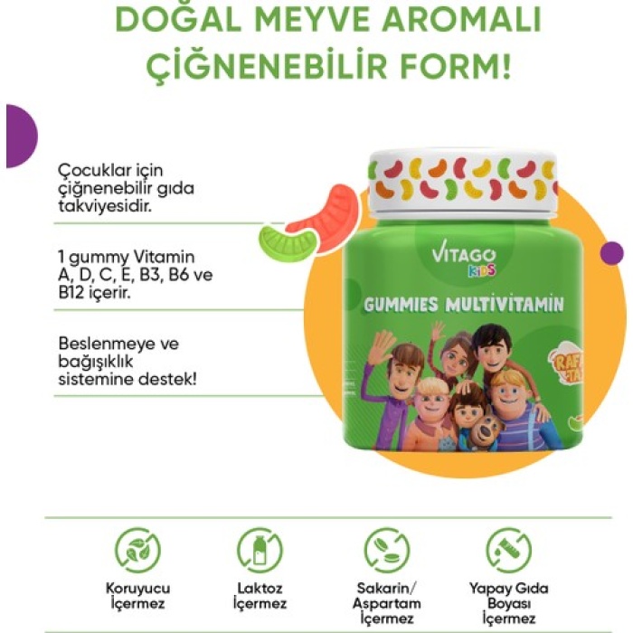 Vıtago Kıds Gummıes Multıvıtamın Multımıneral Iceren Cıgnenebılır Form (Rafadan Tayfa)