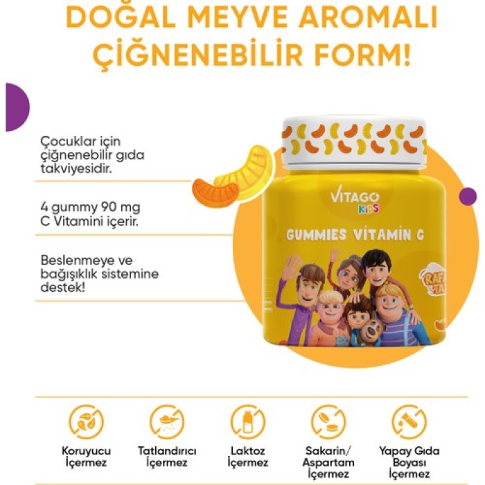 Vıtago Kıds Gummıes Vıtamın C Iceren Cıgnenebılır Form Teg (Rafadan Tayfa)