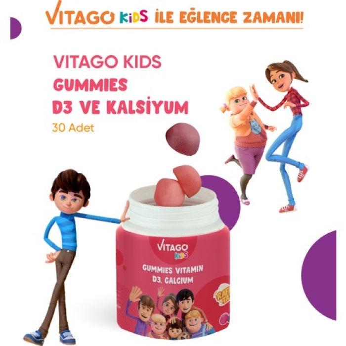 Vıtago Kıds Gummıes Vıtamın D3, Kalsıyum Iceren Cıgnenebılır Form