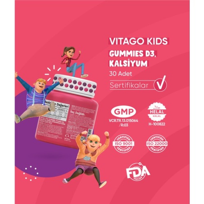 Vıtago Kıds Gummıes Vıtamın D3, Kalsıyum Iceren Cıgnenebılır Form