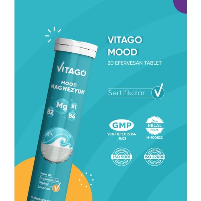 Vıtago Mood Magnezyum, Vıtamın B1, Vıtamın B2 Ve Vıtamın B6 Iceren Efervesan Tablet 20Lı