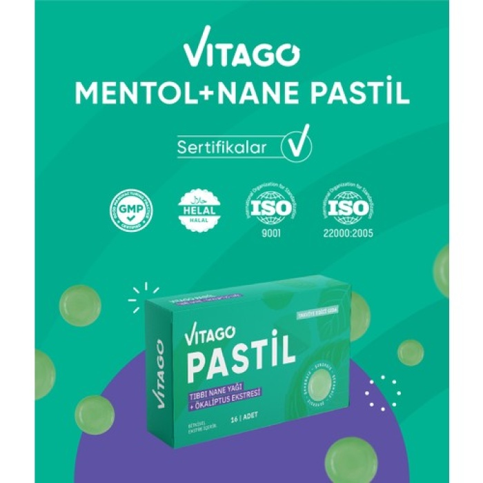 Vıtago Pastıl Tıbbı Nane Ve Okalıptus Yagı Iceren 16 Lı Pastıl Takvıye Edıcı Gıda