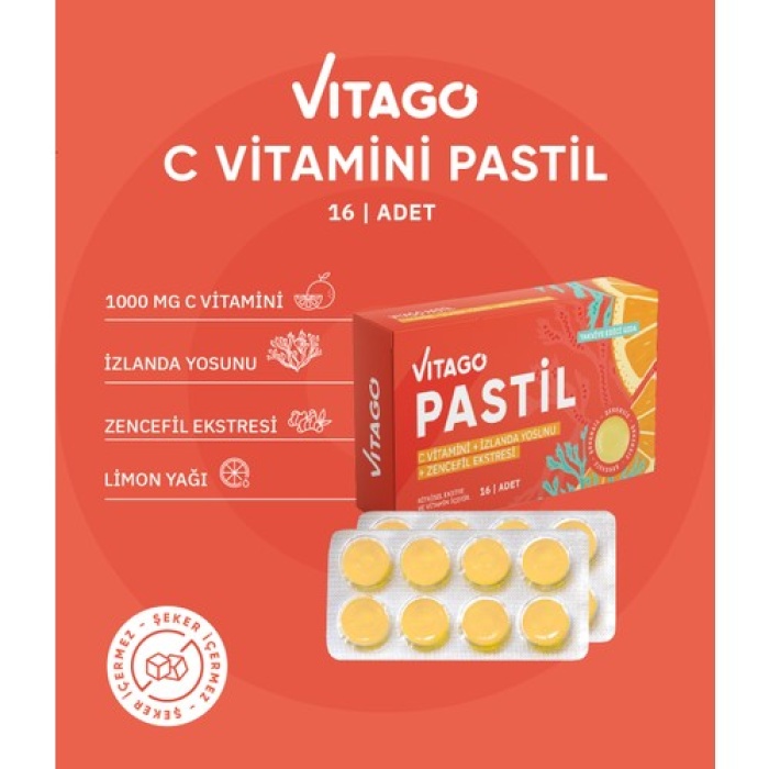 Vıtago Pastıl Vıtamın C 16 Lı, Izlanda Yosunu Ve Zencefıl Ekstresı Iceren Pastıl Takvıye Edıcı Gıda