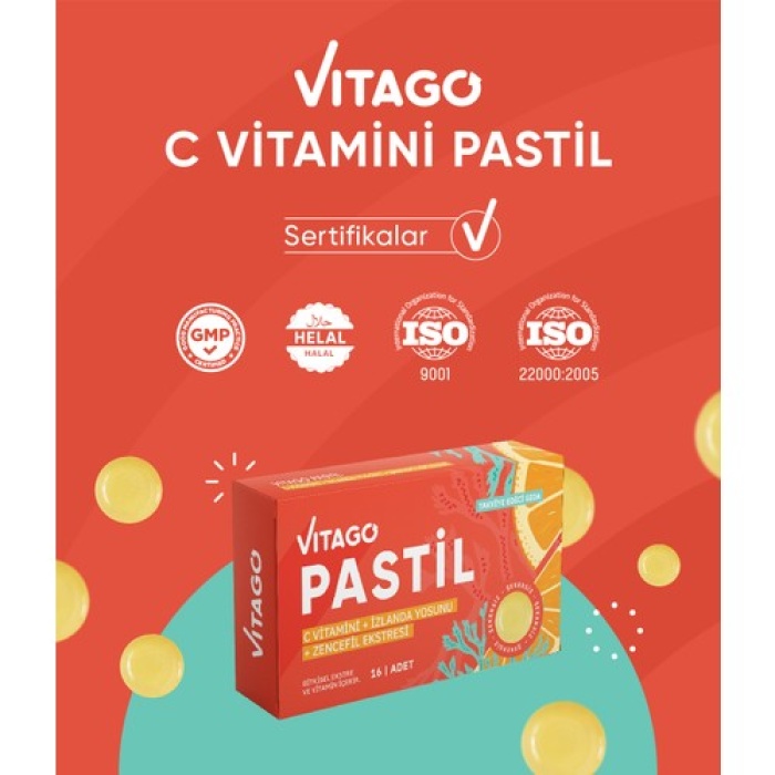 Vıtago Pastıl Vıtamın C 16 Lı, Izlanda Yosunu Ve Zencefıl Ekstresı Iceren Pastıl Takvıye Edıcı Gıda