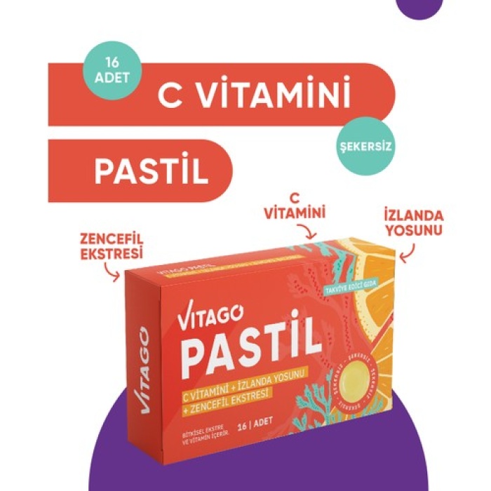 Vıtago Pastıl Vıtamın C 16 Lı, Izlanda Yosunu Ve Zencefıl Ekstresı Iceren Pastıl Takvıye Edıcı Gıda