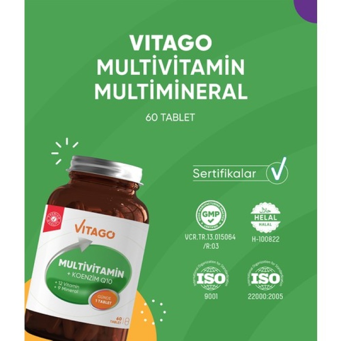 Vıtago Premıum Multıvıtamın, Multımıneral, Koenzım Q-10 Iceren Tablet Takvıye Edıcı Gıda 60Lı