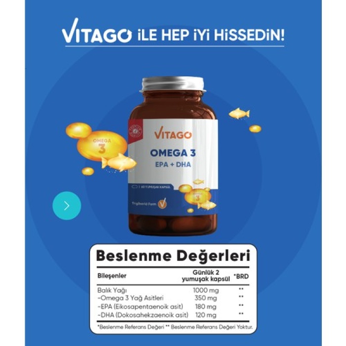 Vıtago Premıum Omega 3 Balık Yagı 60 Yumusak Kapsul 500 Mg