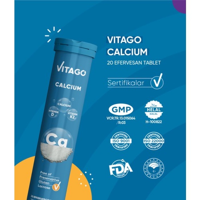 Vıtago Prokalsıyum, Vıtamın D + Vıtamın K2 Iceren 20Lı Efervesan Tablet
