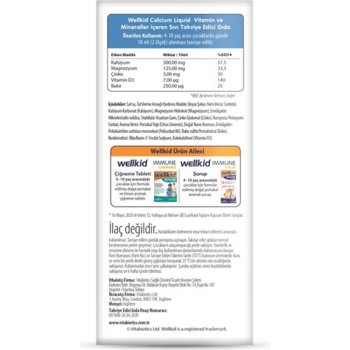Wellkid Calcium Liquid Şurup 150 Ml