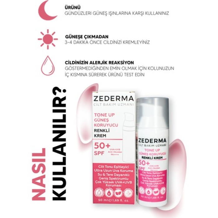 Zederma Güneş Kremi Ton Up Pembe Fluid Spf50+ Ultra Yüksek Koruma 50Ml