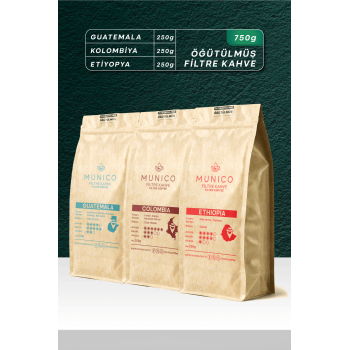 Munico Guatemala-Kolombiya-Etiyopya Öğütülmüş Kahve Tadım Paketi 3X250gr (750gr)