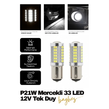 P21w Mercekli Led 93 Sinyal Stop Ampul 33 Led 12v Tek Duy Düz Tırnak