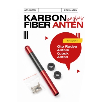 Kırmızı Universal Karbon Fiber Oto Radyo Anteni Çubuk Anten 12 Cm