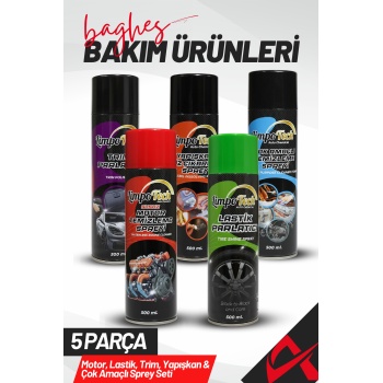 5’li Araç Bakım Seti – Trim Parlatıcı, Motor Temizleyici, Lastik Parlatıcı, Çok Amaçlı Temizlik