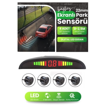 Dijital Ekranlı Sesli Araç Park Sensörü – 22 mm Siyah Göz, Sesli Uyarı