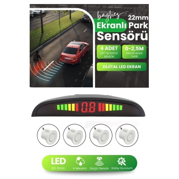 Dijital Ekranlı Sesli Araç Park Sensörü – 22 mm Beyaz Göz, Sesli Uyarı