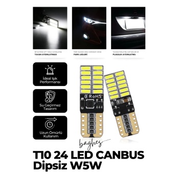 T10 Dipsiz W5w Canbus 24 Ledli  Uyumlu  Beyaz Park Plaka Ampulü (2 ADET)