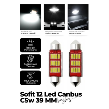 Sofit 12 Led Canbus C5w Uyumlu Tavan Plaka Ampulü 2 Adet 39mm