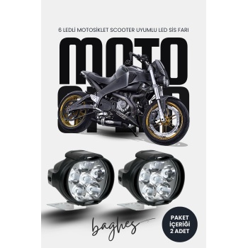 2’li Motosiklet LED Sis Farı Seti – 6 LED, 12V, Çakar & Düz Işık Modlu