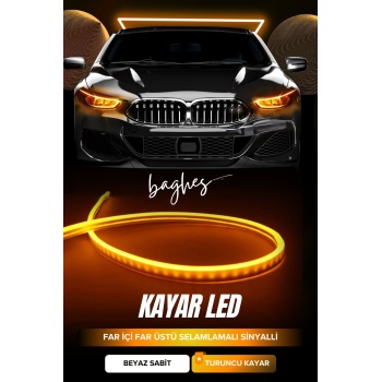 2 Renkli Kayar Sinyalli Far Üstü & Far İçi Gündüz Ledi – 60 cm (Beyaz + Sarı)