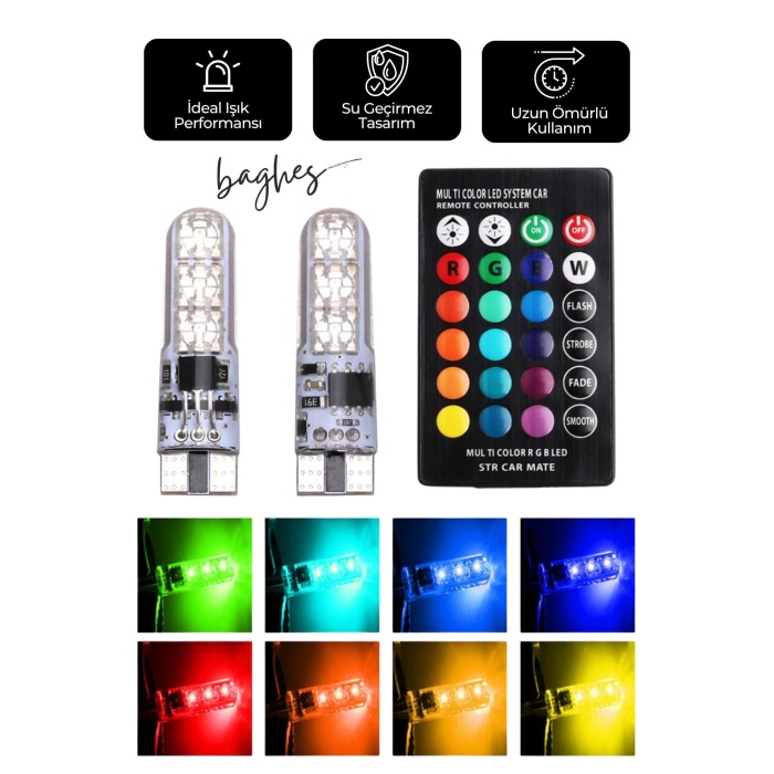 Uzaktan Kumandalı 18 Led T10 RGB Renk Değiştiren Park Ledi Ampulü