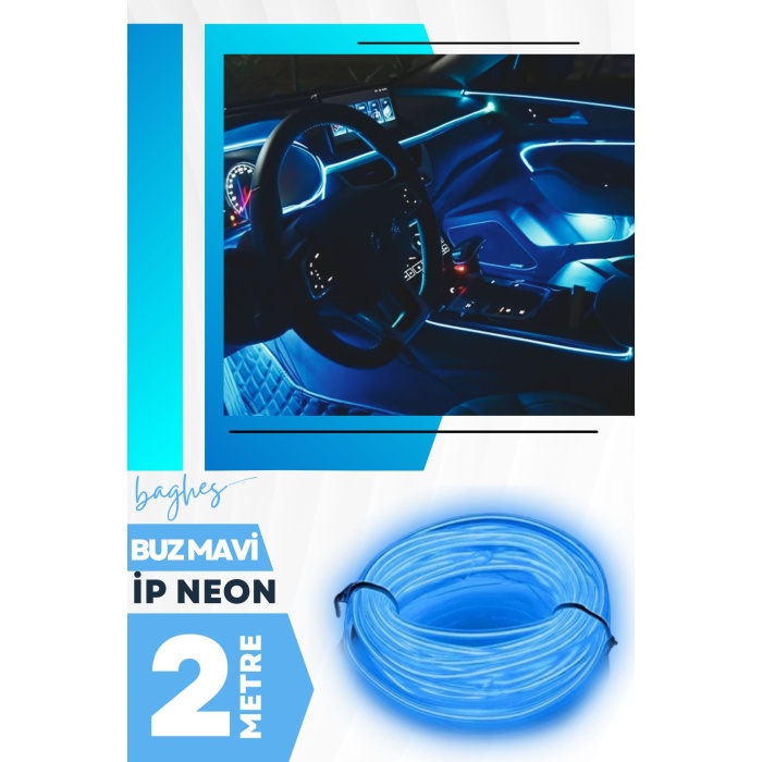 Iceblue Araç Içi Torpido Ledi Neon Led Şerit – 2 Metre Buz Mavisi Işık (12V)