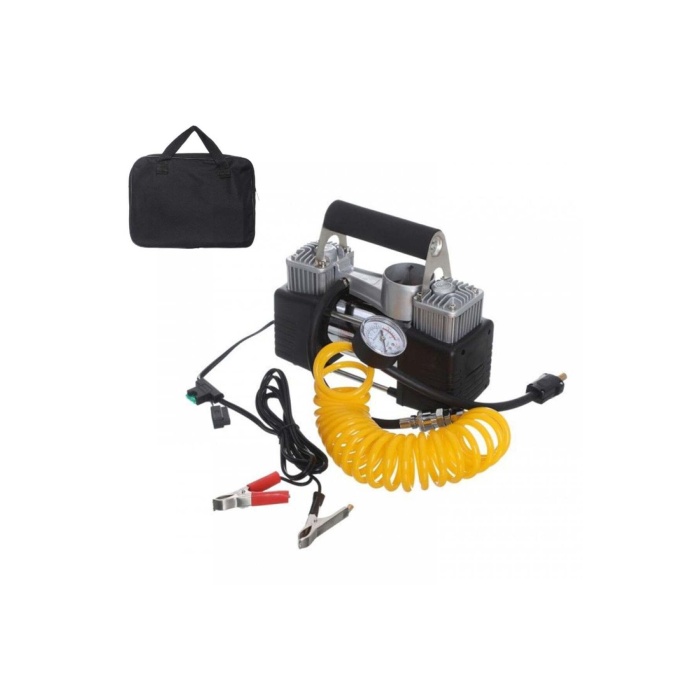 HAVA KOMPRESÖRÜ ÇİFT SİLİNDİR METAL GÖVDE PROFESYONEL 12V ÇANTALI