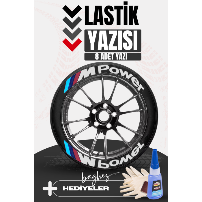M Power Motosiklet Ve Otomobil Araç 3d Oto Lastik Yazısı Sticker Arma Seti – 8 Adet