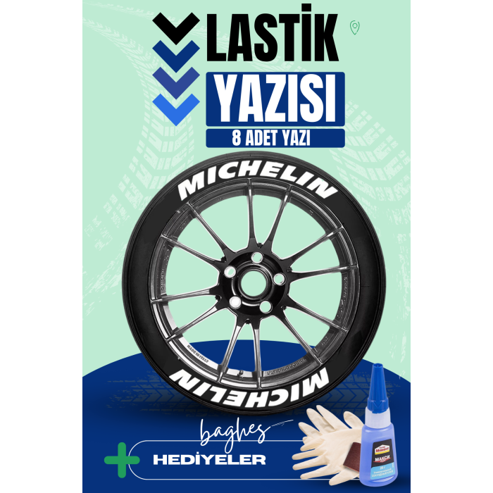 Michelin Motosiklet ve Otomobil Araç 3D Oto Lastik Yazısı Sticker Arma Seti – 8 Adet