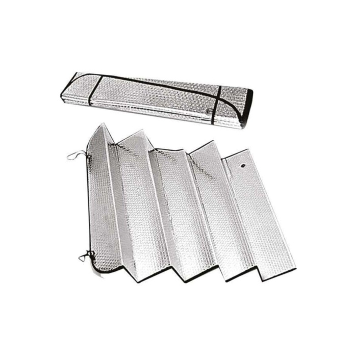 Araba Ön Cam Güneşliği, Vantuzlu Parlak Alüminyum Katlanabilir Oto Güneşlik 130x60 Cm