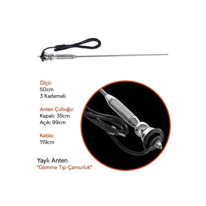 Arsvision Üniversal Yaylı Anten Gömme Nikel Krom Çamurluk Anteni Uzayabilen