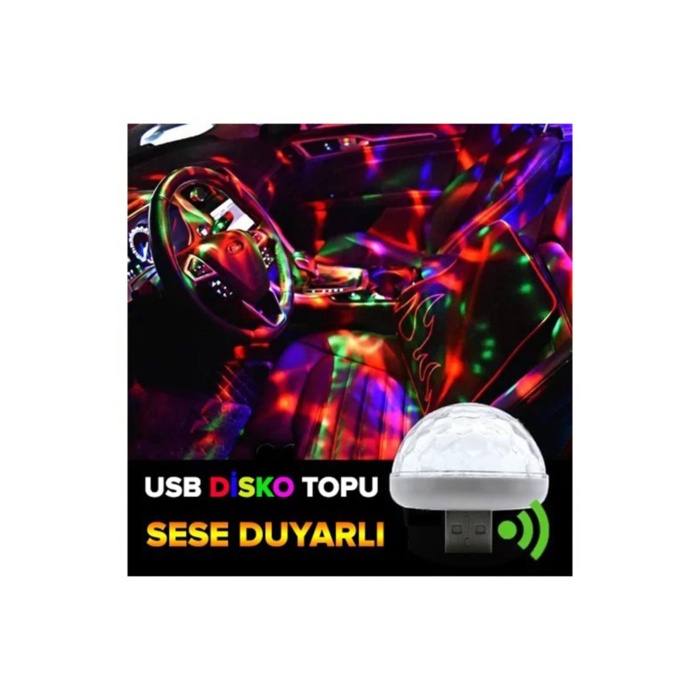 Müziğe Ve Sese Duyarlı Usb Girişli Araç Içi - Mini Disko Topu Parti