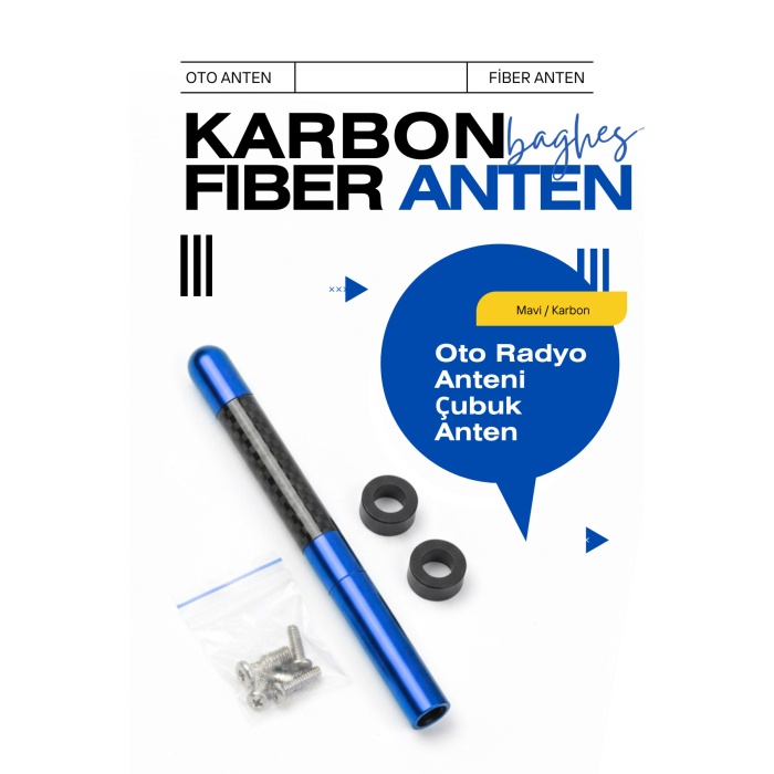 Mavi Universal Karbon Fiber Oto Radyo Anteni Çubuk Anten 12 Cm