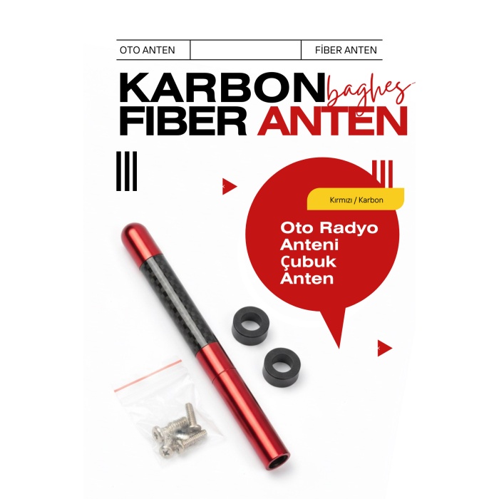 Kırmızı Universal Karbon Fiber Oto Radyo Anteni Çubuk Anten 12 Cm