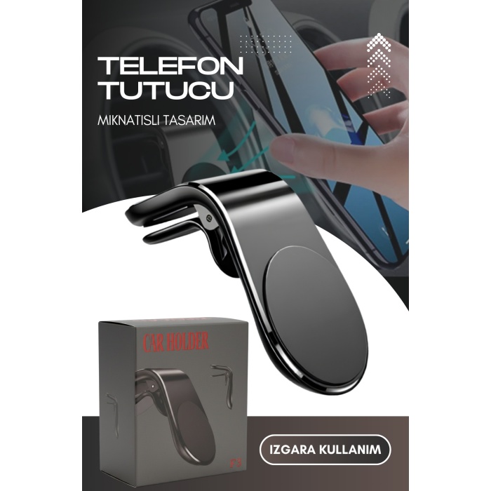 Manyetik Mıknatıslı Izgara Tipi Telefon Tutucu | Güçlü Mandallı Araç İçi Telefon Tutucu