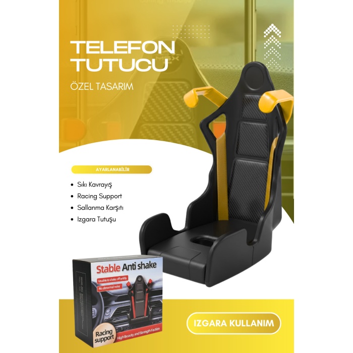 Profesyonel Yarış Koltuğu Tasarımlı Telefon Tutucu | Havalandırma Izgarasına Geçmeli Araç Tutucu