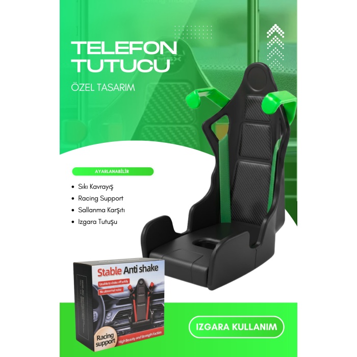 Profesyonel Yarış Koltuğu Tasarımlı Telefon Tutucu | Havalandırma Izgarasına Geçmeli Araç Tutucu