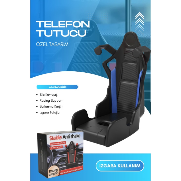 Profesyonel Yarış Koltuğu Tasarımlı Telefon Tutucu | Havalandırma Izgarasına Geçmeli Araç Tutucu