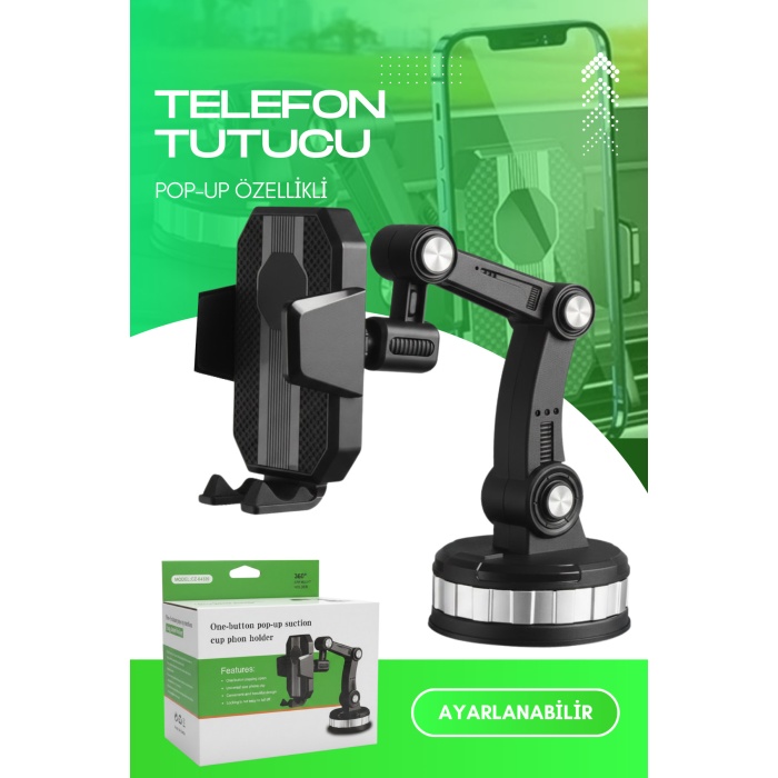 Oto Torpido Konsol Telefon Tutucu | 360 Derece Döner Ayarlı Otomatik Kilitli Vantuzlu
